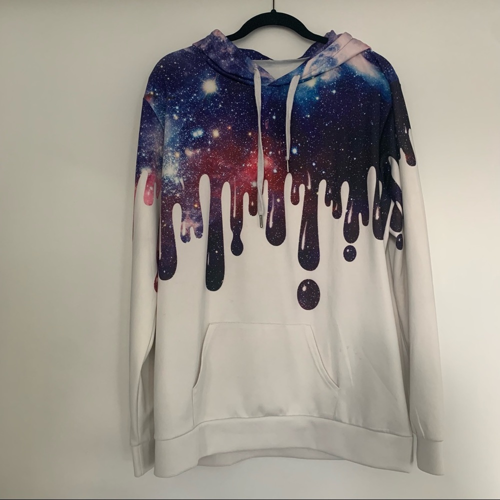 Paint dripped galaxy white long sleeve with hood